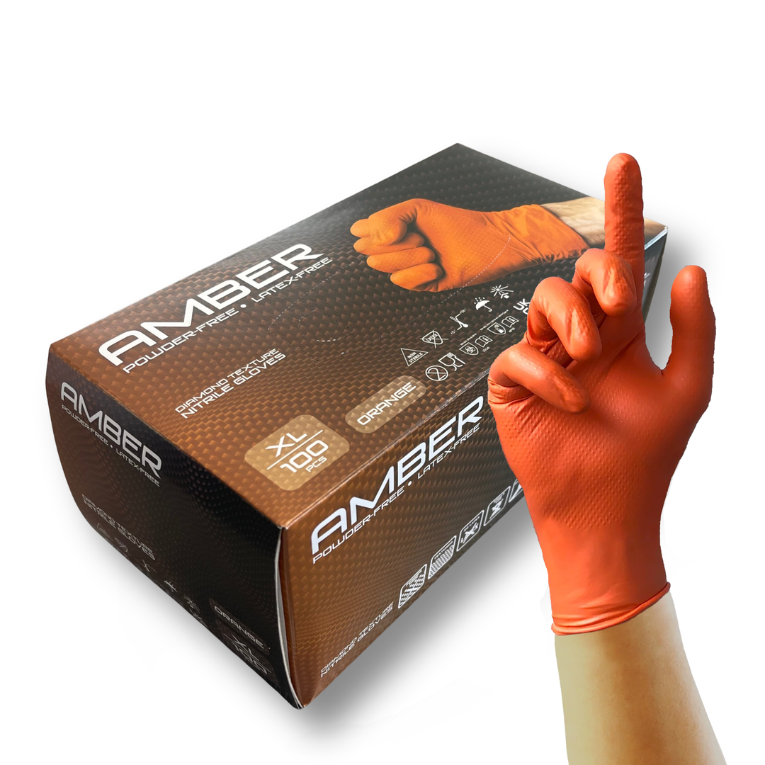 Amber - 8.5g Orange Diamond Grip Nitrile Gloves (10x100) – CCG