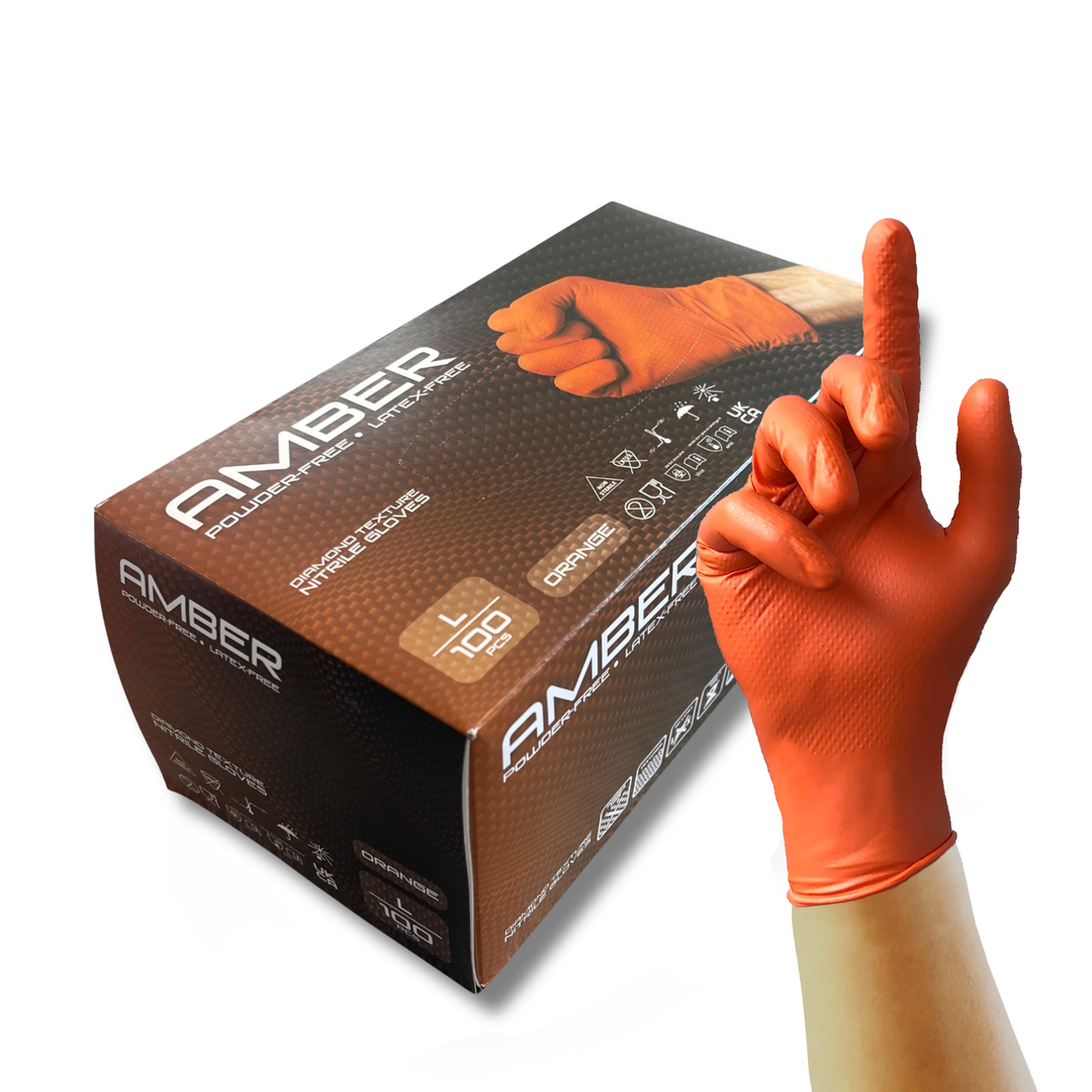 Amber - 8.5g Orange Diamond Grip Nitrile Gloves (10x100) – CCG