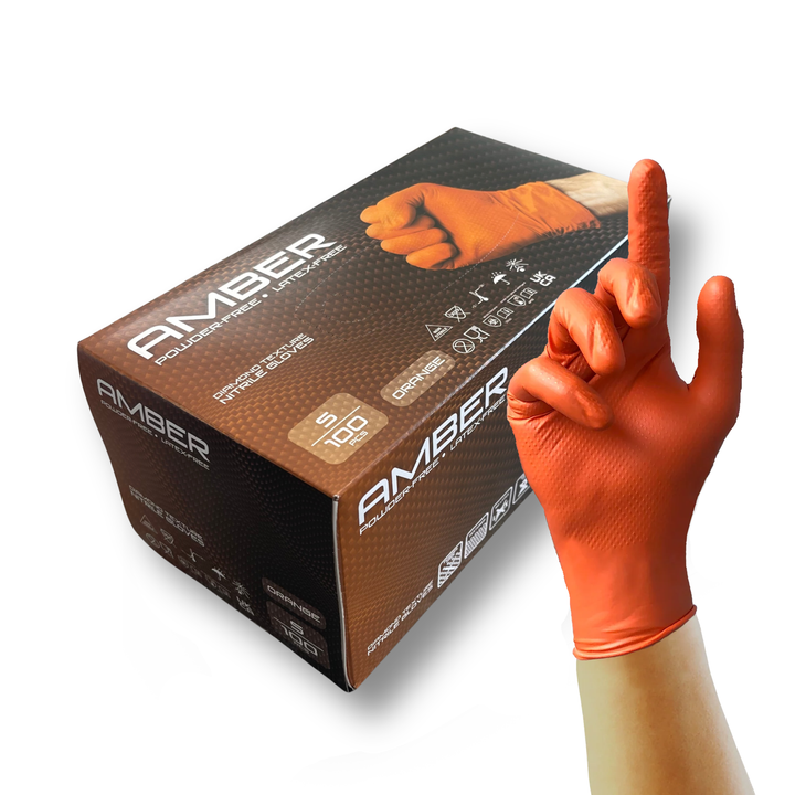 Amber - 8.5g Orange Diamond Grip Nitrile Gloves (10x100) – CCG
